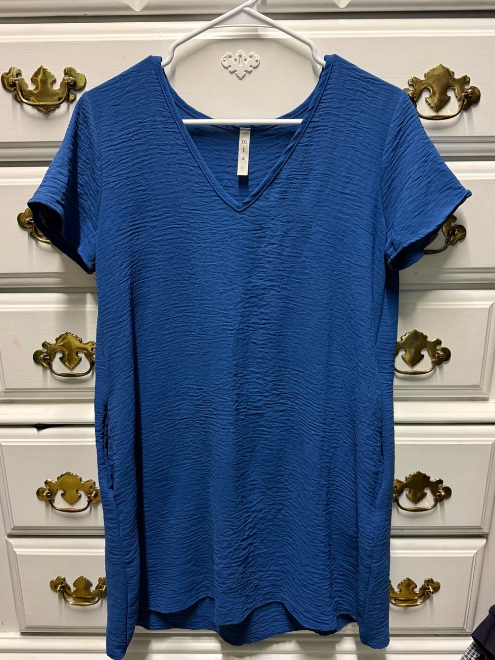 MTS Blue V-Neck Short Sleeve Dress-Size Small